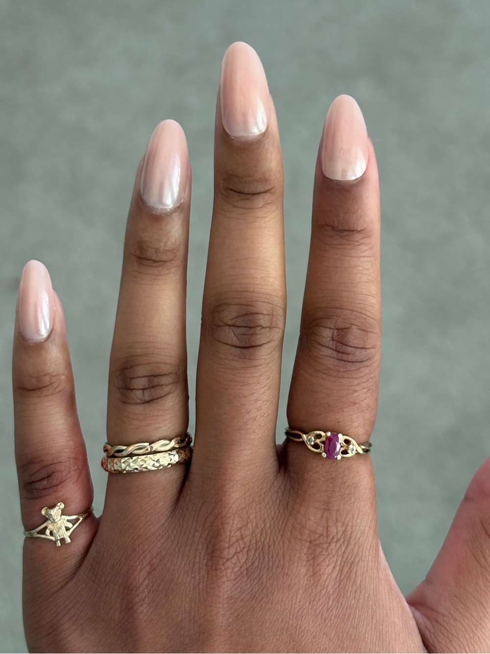 Solid gold Ring with Pink Ruby-Red Stone